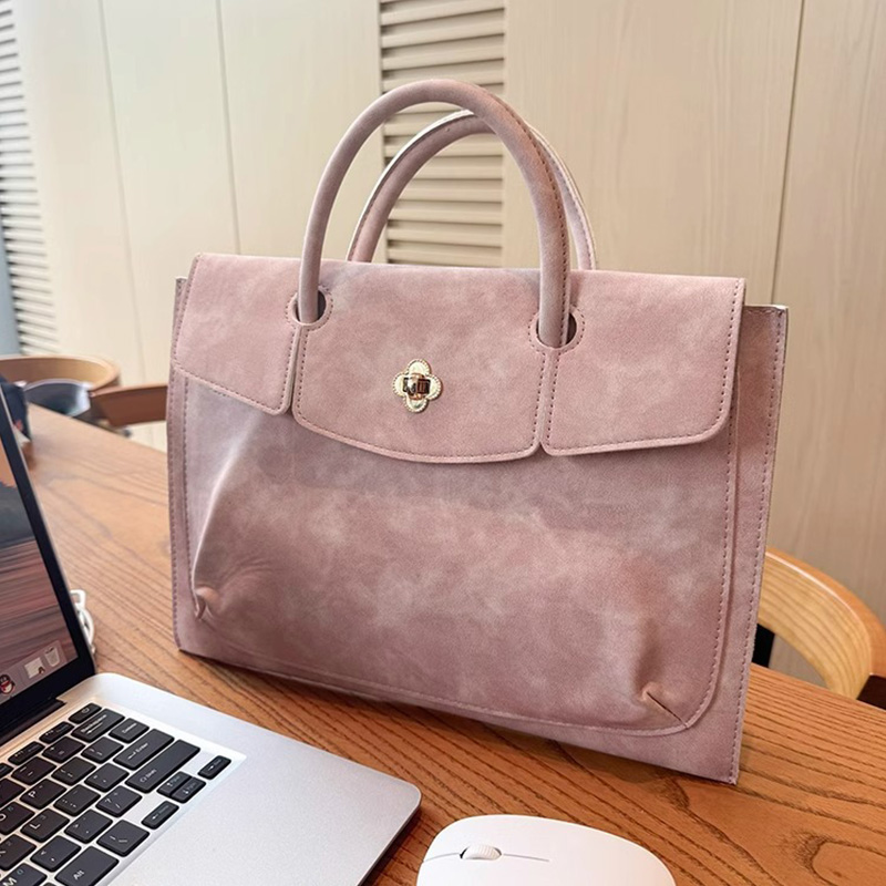 Women Hand Bags For Office - Şık Pembe PU Deri Laptop Çantası,