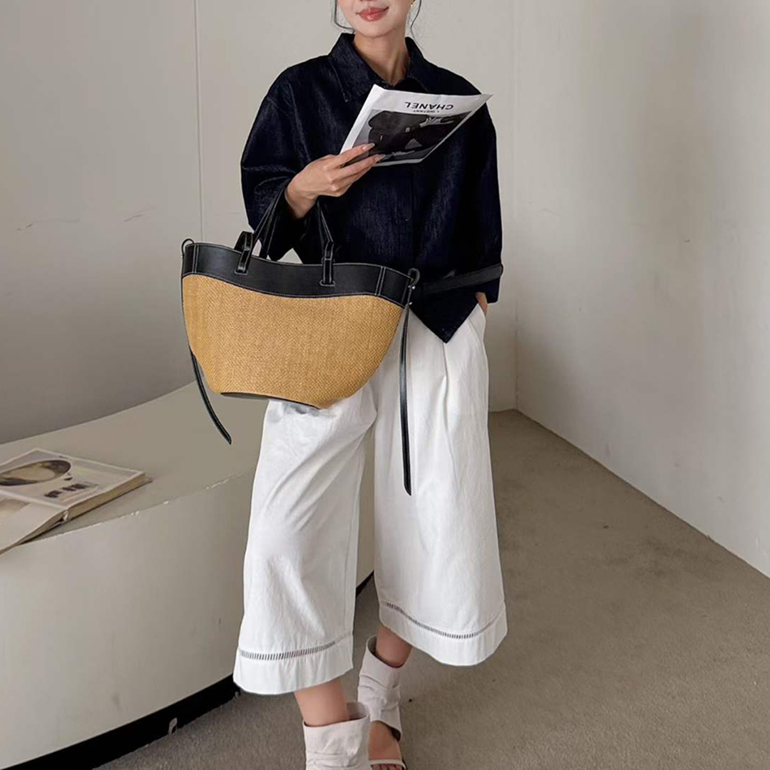 Women'S Raffia Bags - Mendy Hakiki Deri Doğal Rafya Tote