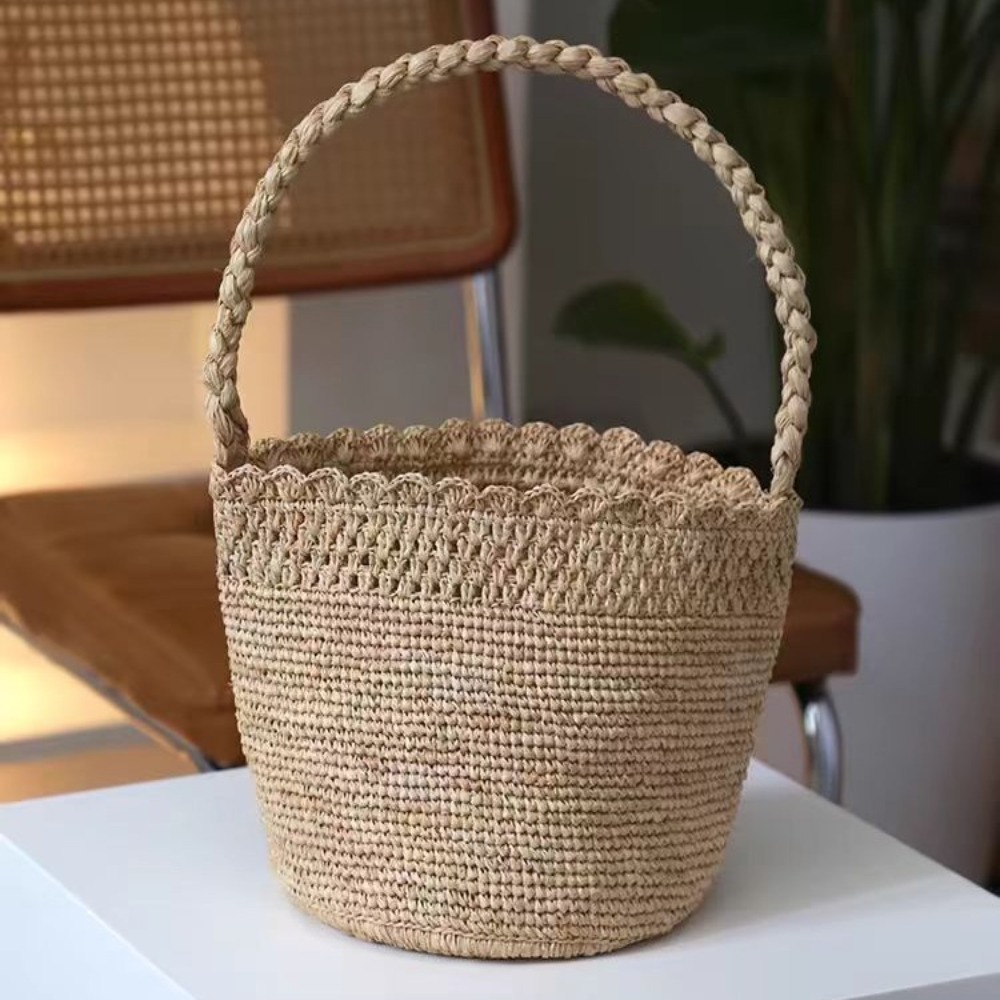 Women'S Raffia Bags - El yapımı Tığ Işi Hasır Kova